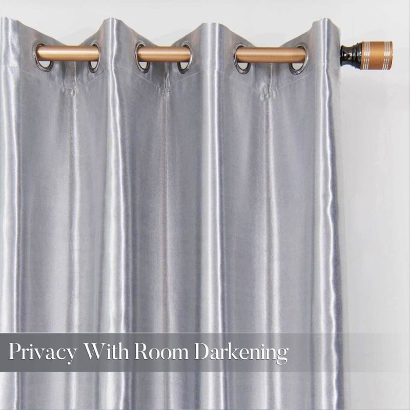 WUBODTI Silver Grey Curtains for Living Room 84 Inch Length 2 Panels, Sparkle Metallic Faux Silk Curtain Drapes Shiny Light Gray Satin Curtains Modern Grommets Light Filtering Curtain for Bedroom - Image 2
